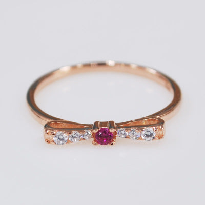 Rose Gold Pink Bowknot CZ 925 Sterling Silver Stacking Ring