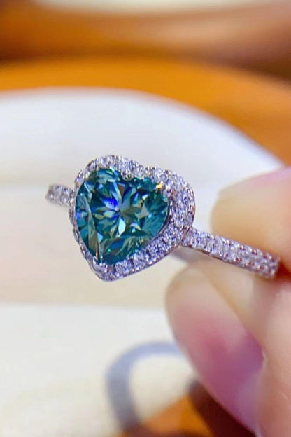 1-Carat Green Moissanite Heart Ring