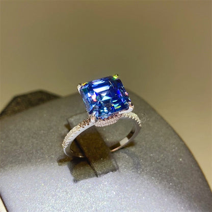 5 Carat Ocean Blue Moissanite and Zircon 925 Sterling Silver Ring