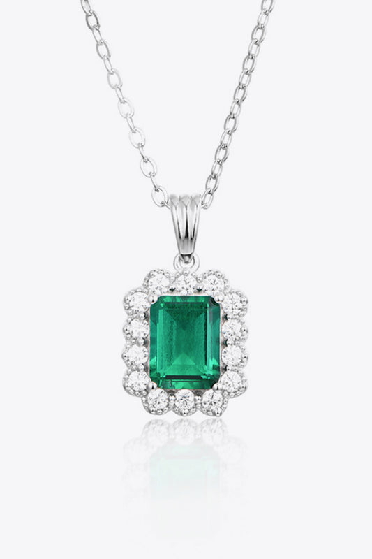 Lab-Grown Emerald Pendant 925 Sterling Silver Necklace