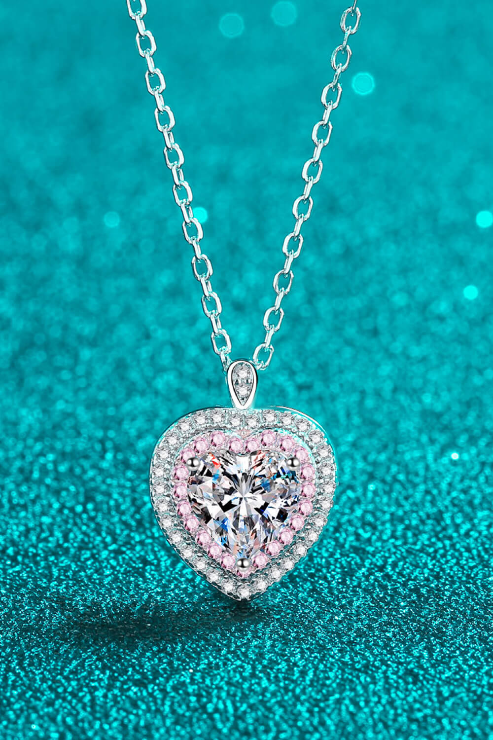 925 Sterling Silver 1 Carat Moissanite Heart Halo Pendant Necklace