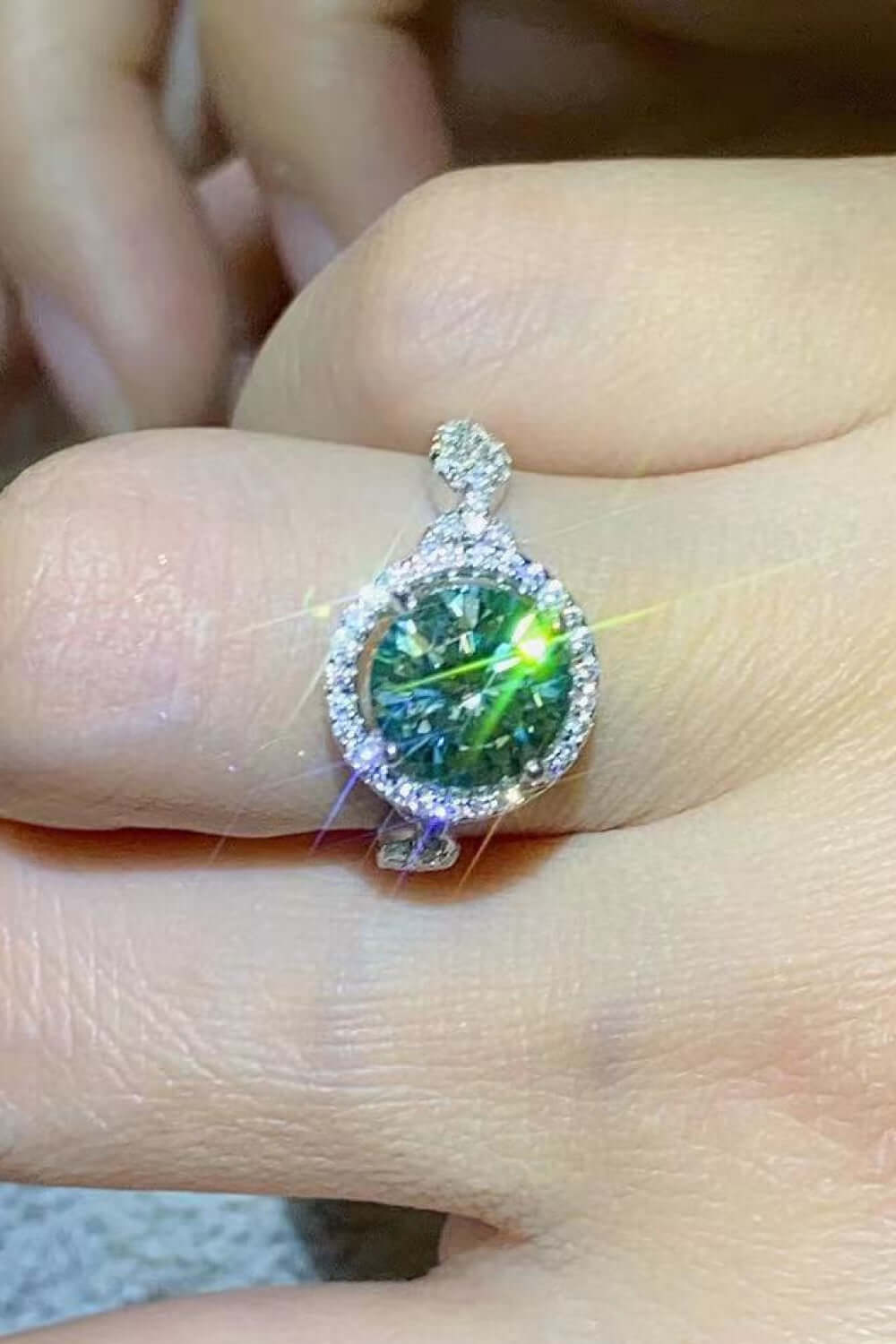 2 Carat Moissanite Emerald Green Halo Ring