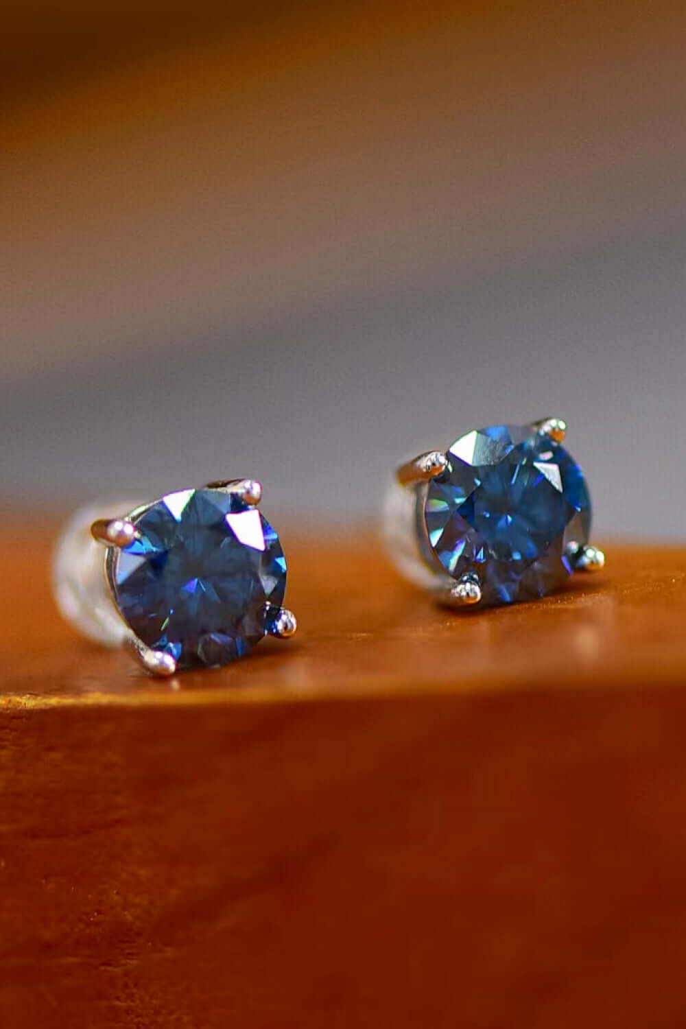 2 Carat Blue Moissanite Four-Prong Platinum-Plated Earrings