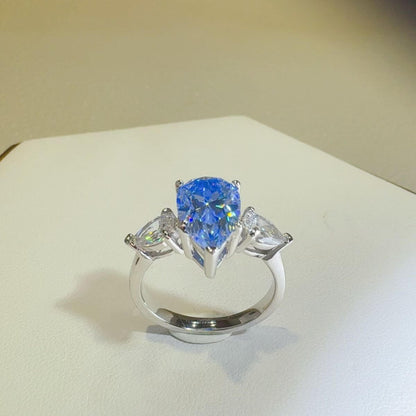 2 Carat Sky Blue Moissanite Teardrop Shape Ring