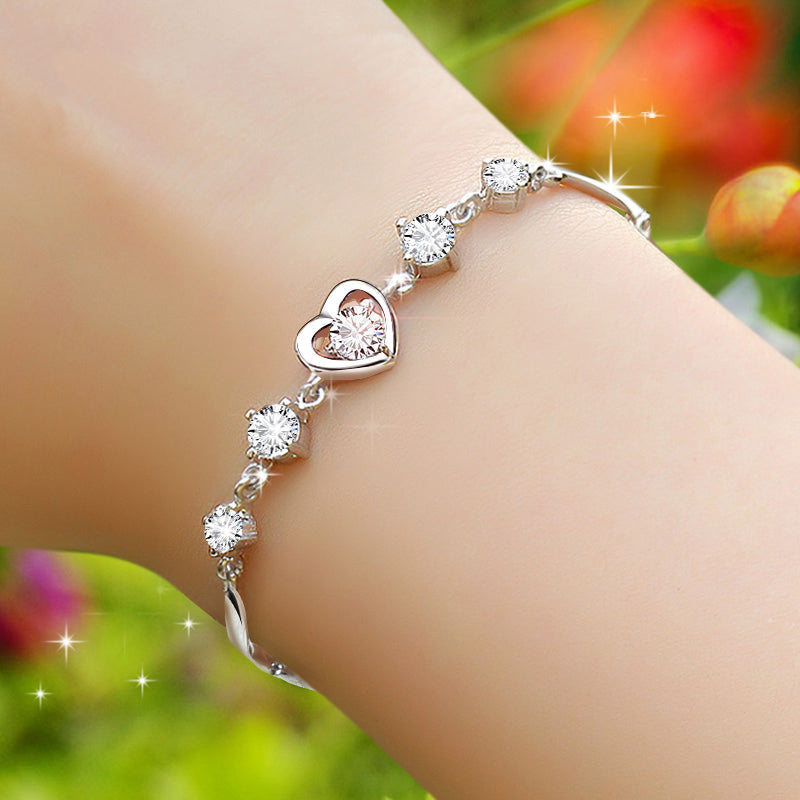 CZ Heart Solid 925 Sterling Silver Elegant Bracelet