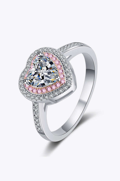 1 Carat Pink and White Moissanite Heart Ring