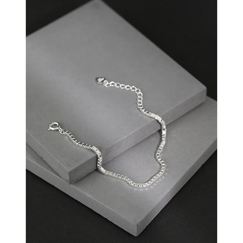 Box Chain Simple 925 Sterling Silver Bracelet