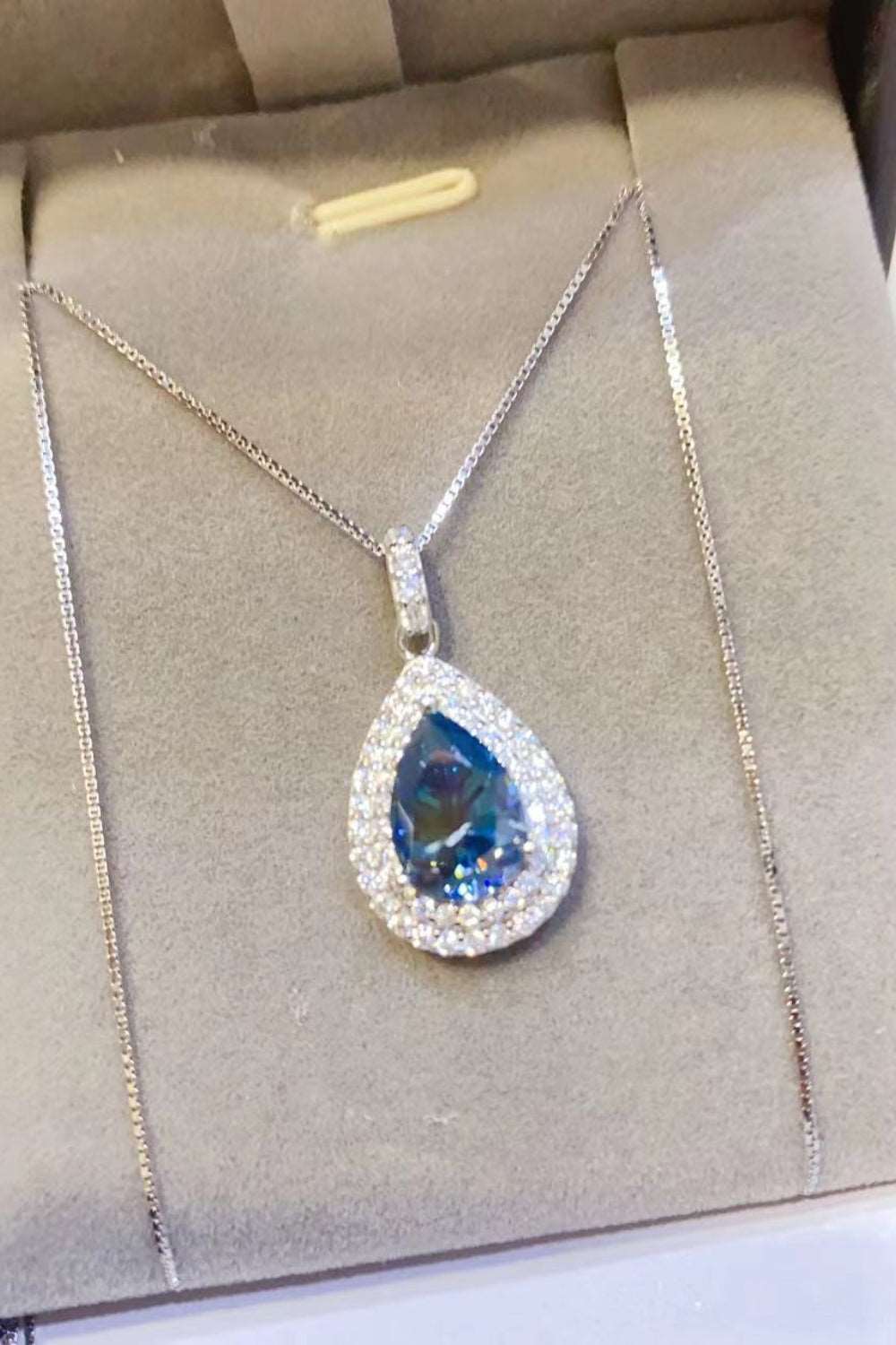 2 Carat Blue Moissanite Teardrop Pendant Necklace