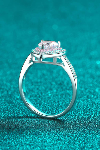 1 Carat Pink and White Moissanite Heart Ring