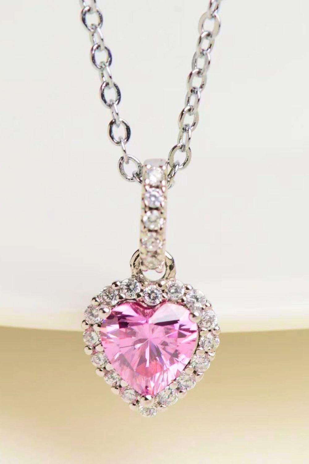 Adorable Moissanite Pink Heart Pendant Necklace