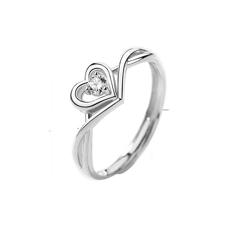 CZ Heart Love Twisted 925 Sterling Silver Adjustable Promise Ring