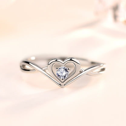 CZ Heart Love Twisted 925 Sterling Silver Adjustable Promise Ring