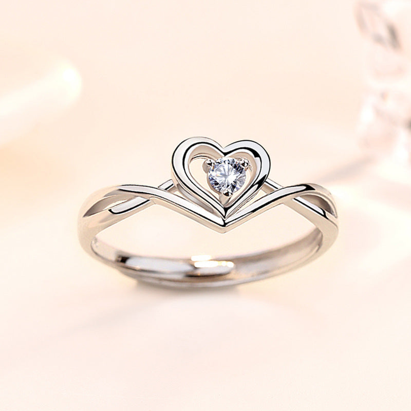 CZ Heart Love Twisted 925 Sterling Silver Adjustable Promise Ring