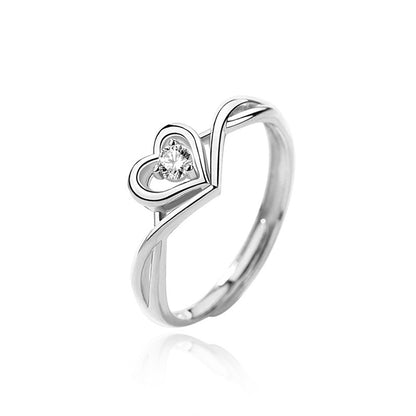 CZ Heart Love Twisted 925 Sterling Silver Adjustable Promise Ring