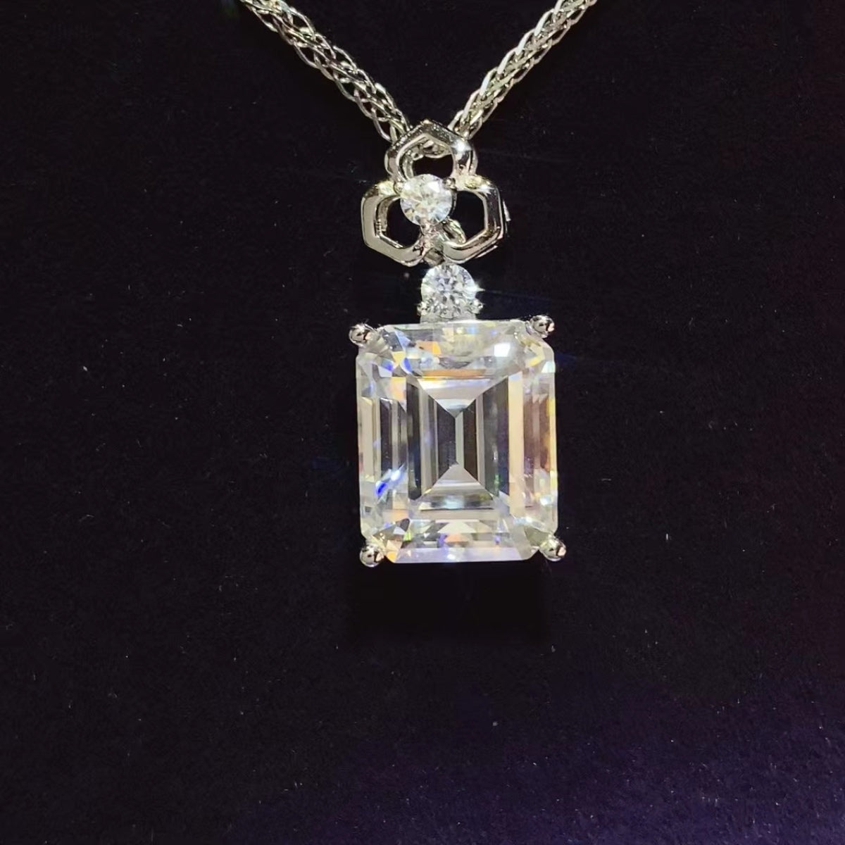 5 Carat Emerald Cut Moissanite 925 Sterling Silver Necklace