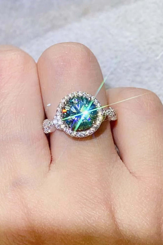 2 Carat Moissanite Emerald Green Halo Ring