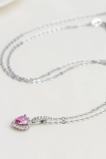 Adorable Moissanite Pink Heart Pendant Necklace