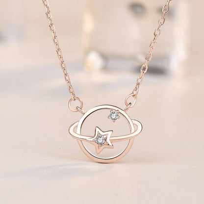 CZ Star Planet 925 Sterling Silver Necklace