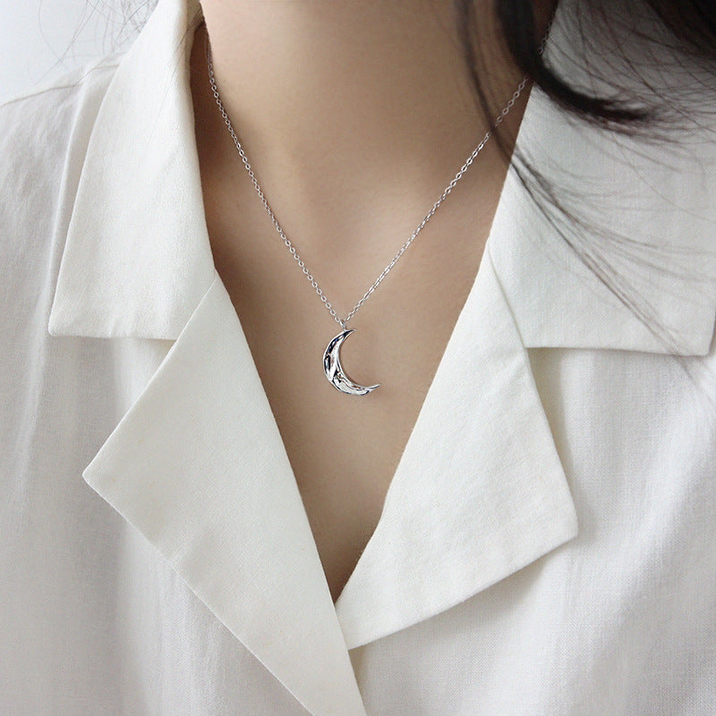 Minimalist Irregular Crescent Moon 925 Sterling Silver Necklace