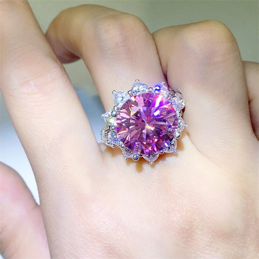 10 Carat Pink Moissanite and Zircon 925 Sterling Silver Ring