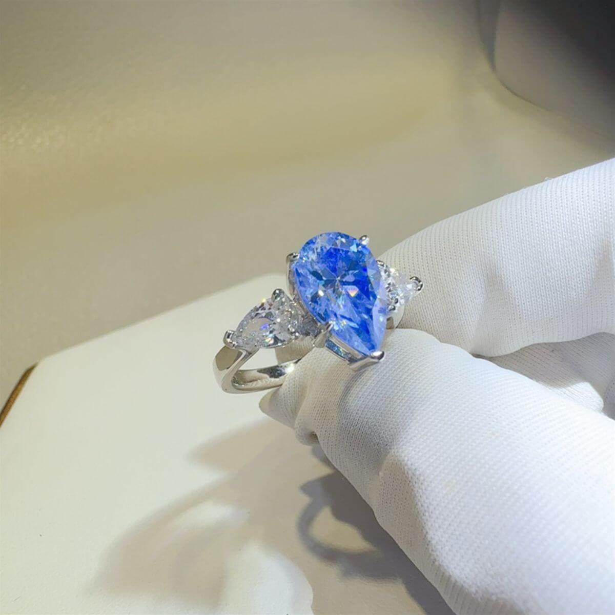 2 Carat Sky Blue Moissanite Teardrop Shape Ring