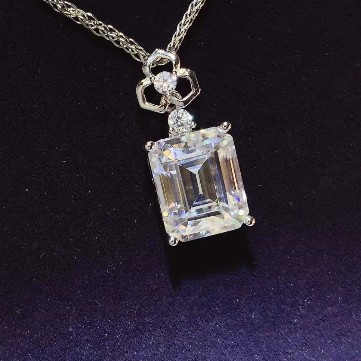 5 Carat Emerald Cut Moissanite 925 Sterling Silver Necklace