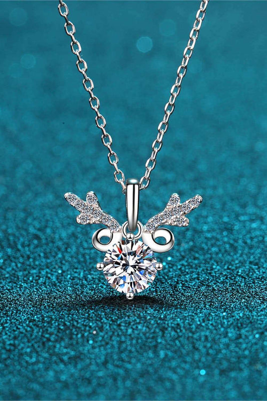 1 Carat Moissanite 925 Sterling Silver Reindeer Necklace