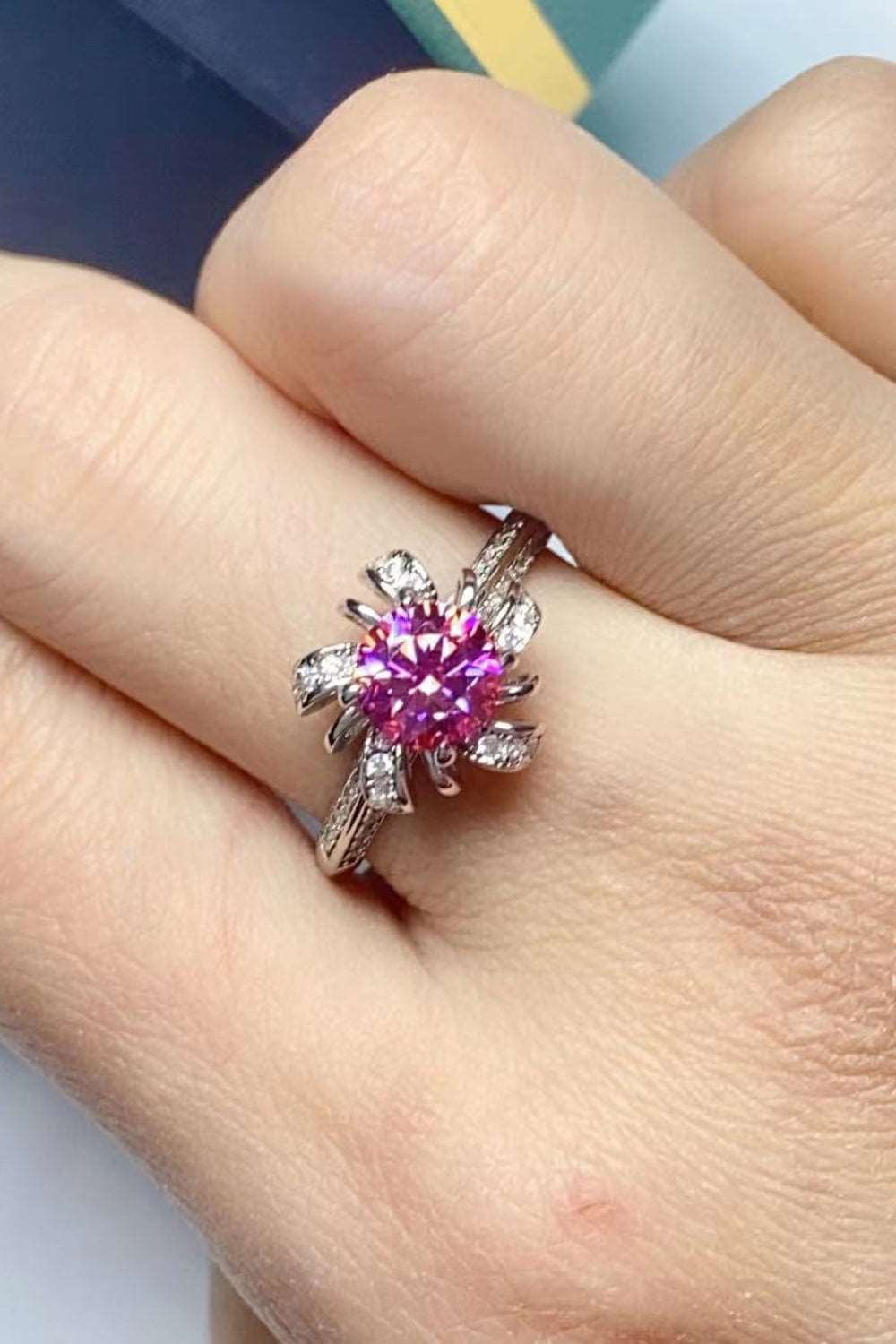 1 Carat Pink Moissanite Flower-Shaped Ring