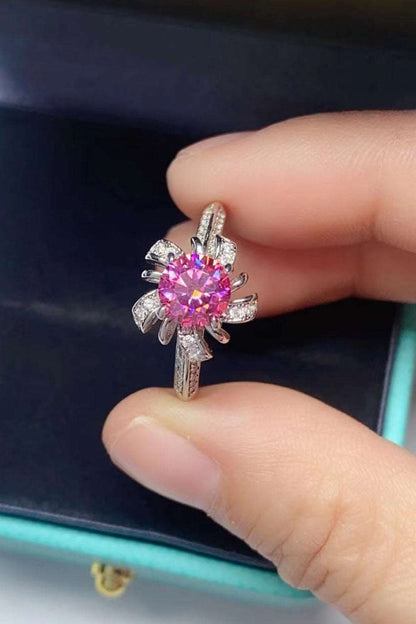 1 Carat Pink Moissanite Flower-Shaped Ring