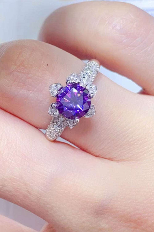 1 Carat Purple Moissanite 925 Sterling Silver Ring