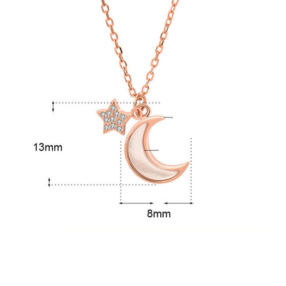 Crescent Moon CZ Stars 925 Sterling Silver Necklace