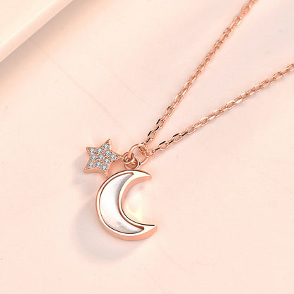 Crescent Moon CZ Stars 925 Sterling Silver Necklace