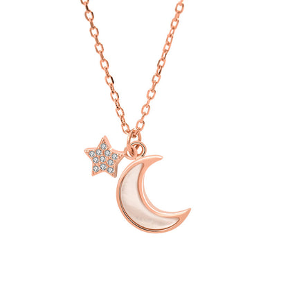 Crescent Moon CZ Stars 925 Sterling Silver Necklace