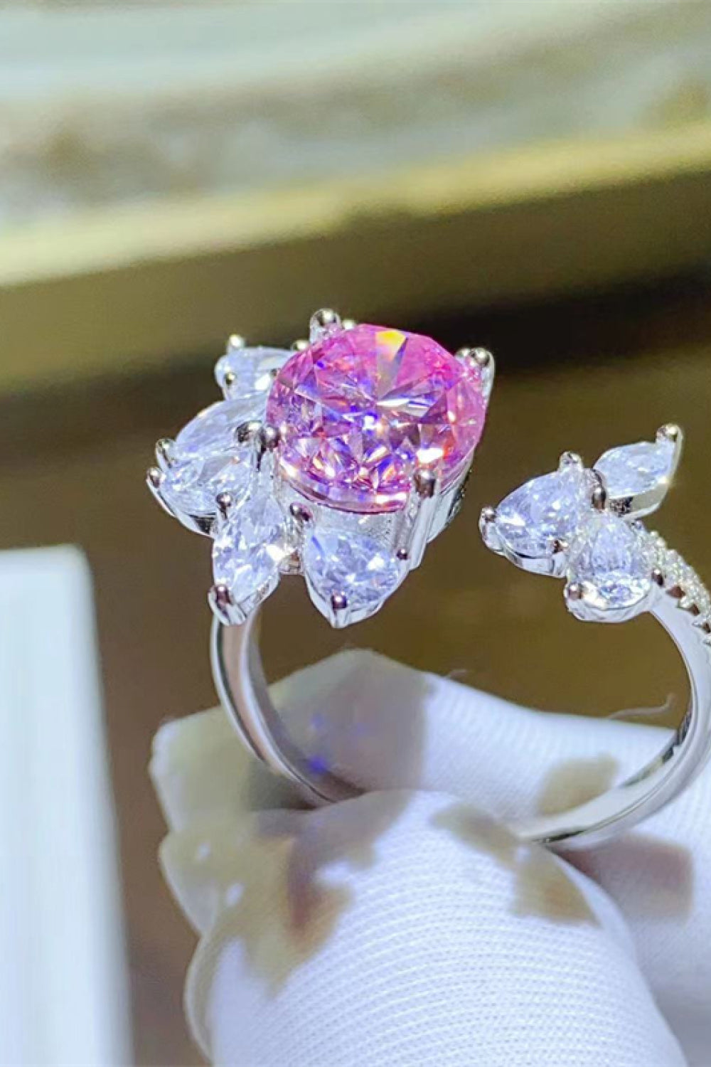 3 Carat Pink Moissanite 925 Sterling Silver Open Ring