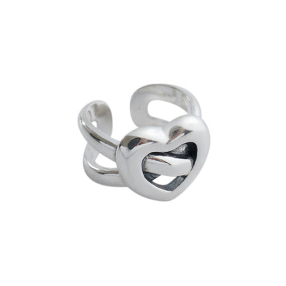 Double Layers Heart 925 Sterling Silver Adjustable Ring