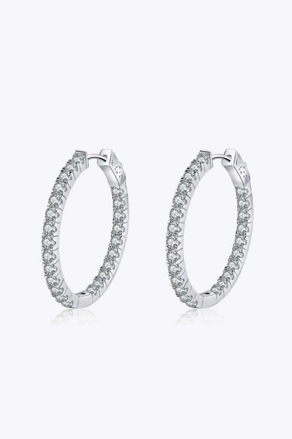 Moissanite Rhodium-Plated Hoop Earrings