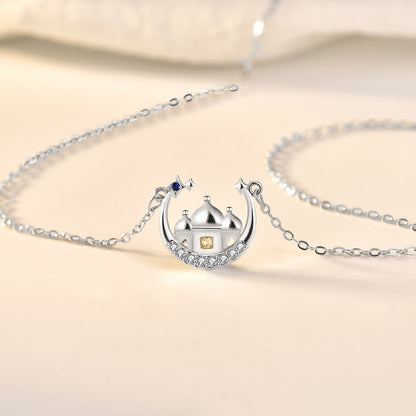 CZ Star Moon Castle 925 Sterling Silver Necklace