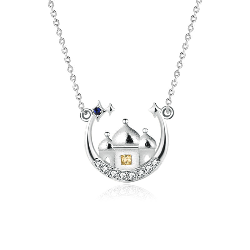 CZ Star Moon Castle 925 Sterling Silver Necklace