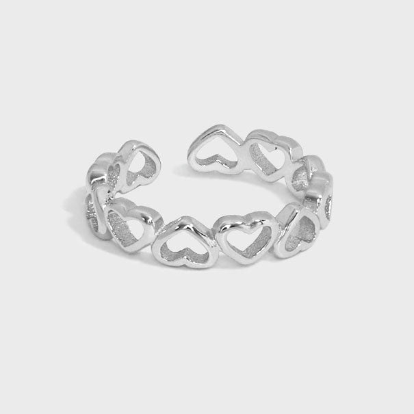 Hollow Hearts 925 Sterling Silver Adjustable Ring