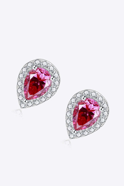 2 Carat Pink Moissanite Teardrop Stud Earrings in Rose