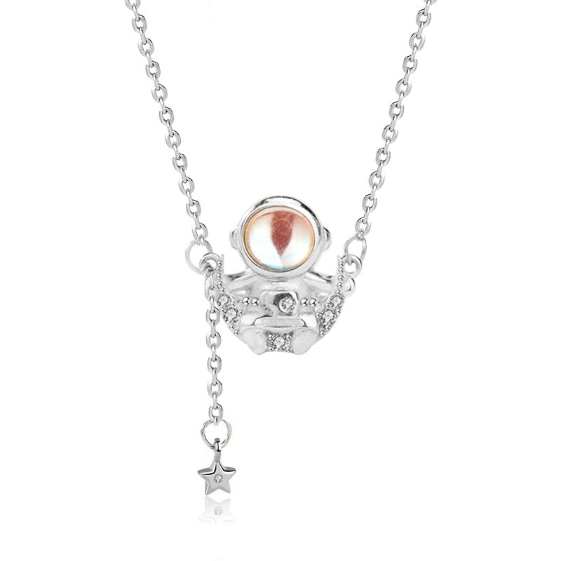 Moonstone Astronaut 925 Sterling Silver Necklace