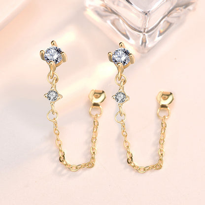 Elegant CZ Chain 925 Sterling Silver Leverback Earrings