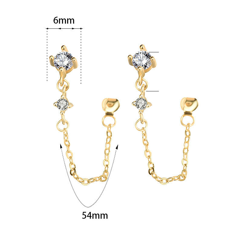 Elegant CZ Chain 925 Sterling Silver Leverback Earrings