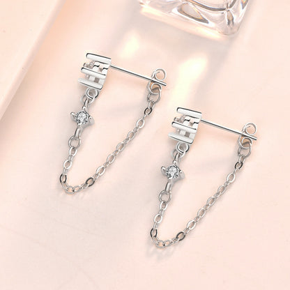 Elegant CZ Chain 925 Sterling Silver Leverback Earrings