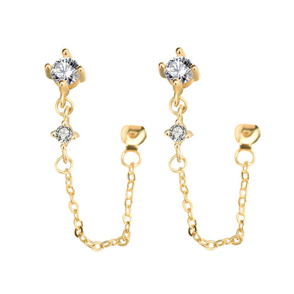 Elegant CZ Chain 925 Sterling Silver Leverback Earrings