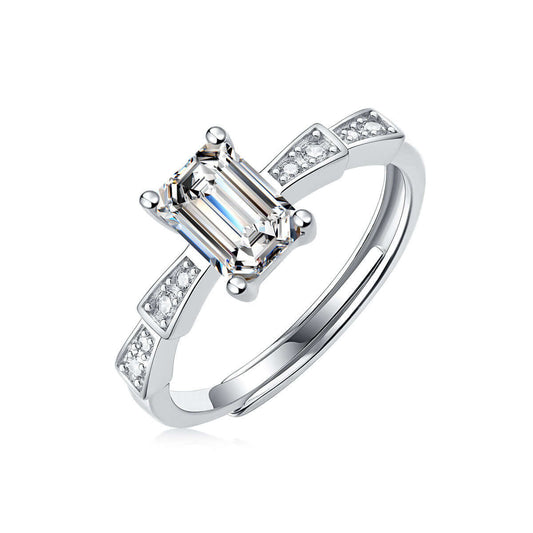 Baguette Moissanite and CZ 925 Sterling Silver Adjustable Ring