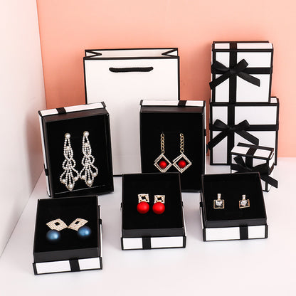 Simple Black Bow Jewelry Box Pendant Earring Ring