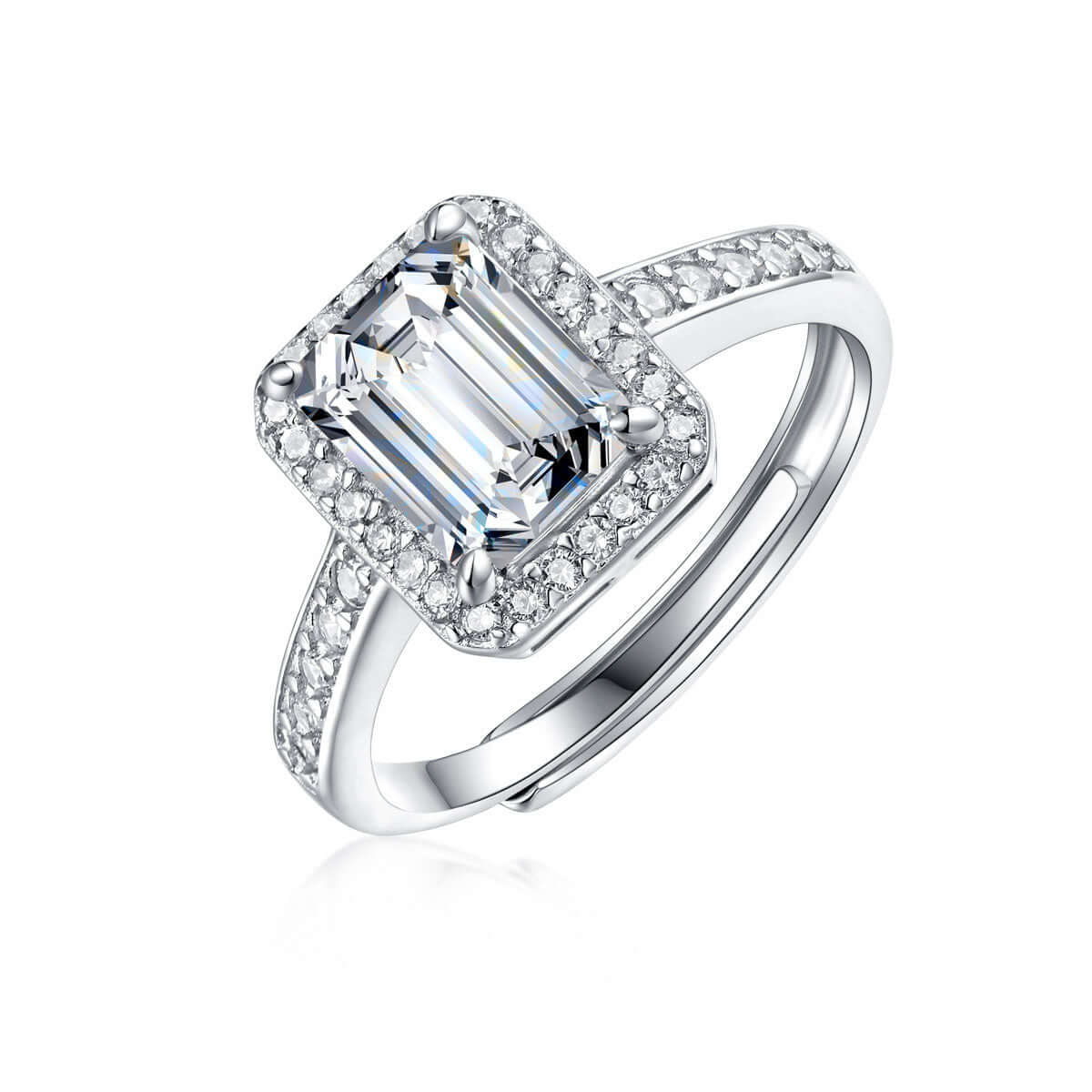 Baguette Moissanite and CZ 925 Sterling Silver Adjustable Ring