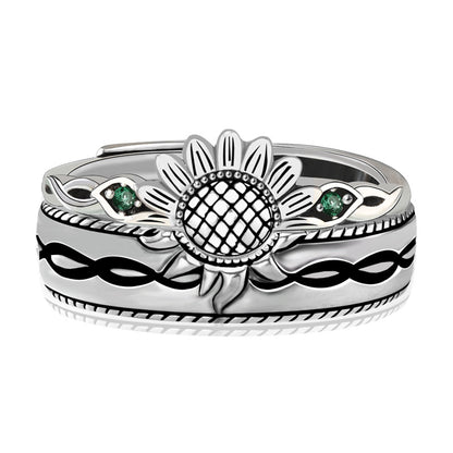 Sunflower Sun CZ 925 Sterling Silver Adjustable Ring