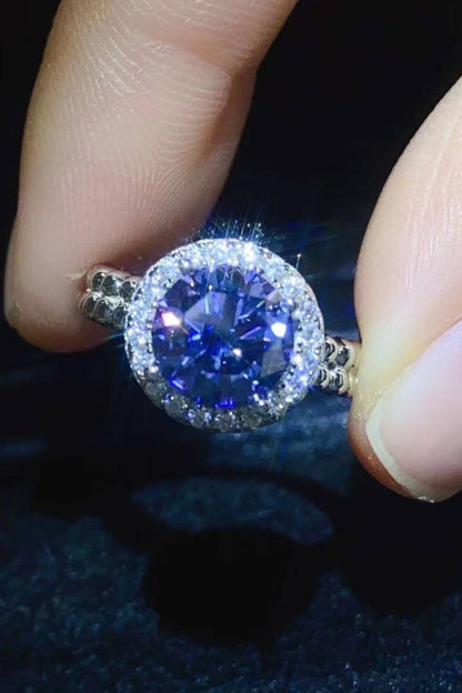 Let It Go 2 Carat Round Blue Moissanite Ring